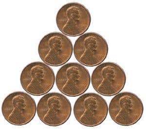 A triangle of pennies for the pennie puzzle